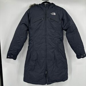 The North Face Arctic Parka Womens Small Black Goose Down Faux Fur Hood Jacket
